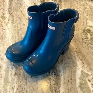 RARE Teal Hunter Original Block Heel Chelsea Rain Boots Size 9.5